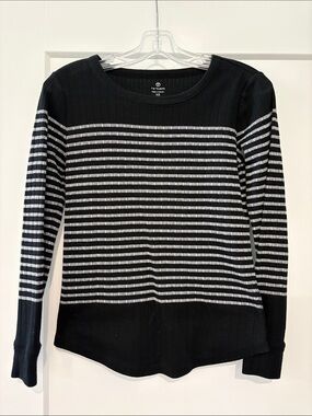 Talbots Black and White Striped Ribbed Long-Sleeve Tee